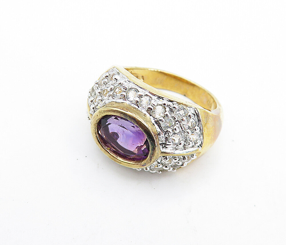 ROSS SIMON 925 Silver Amethyst & Topaz Two Tone Cocktail Ring Sz 6.5 RG6768