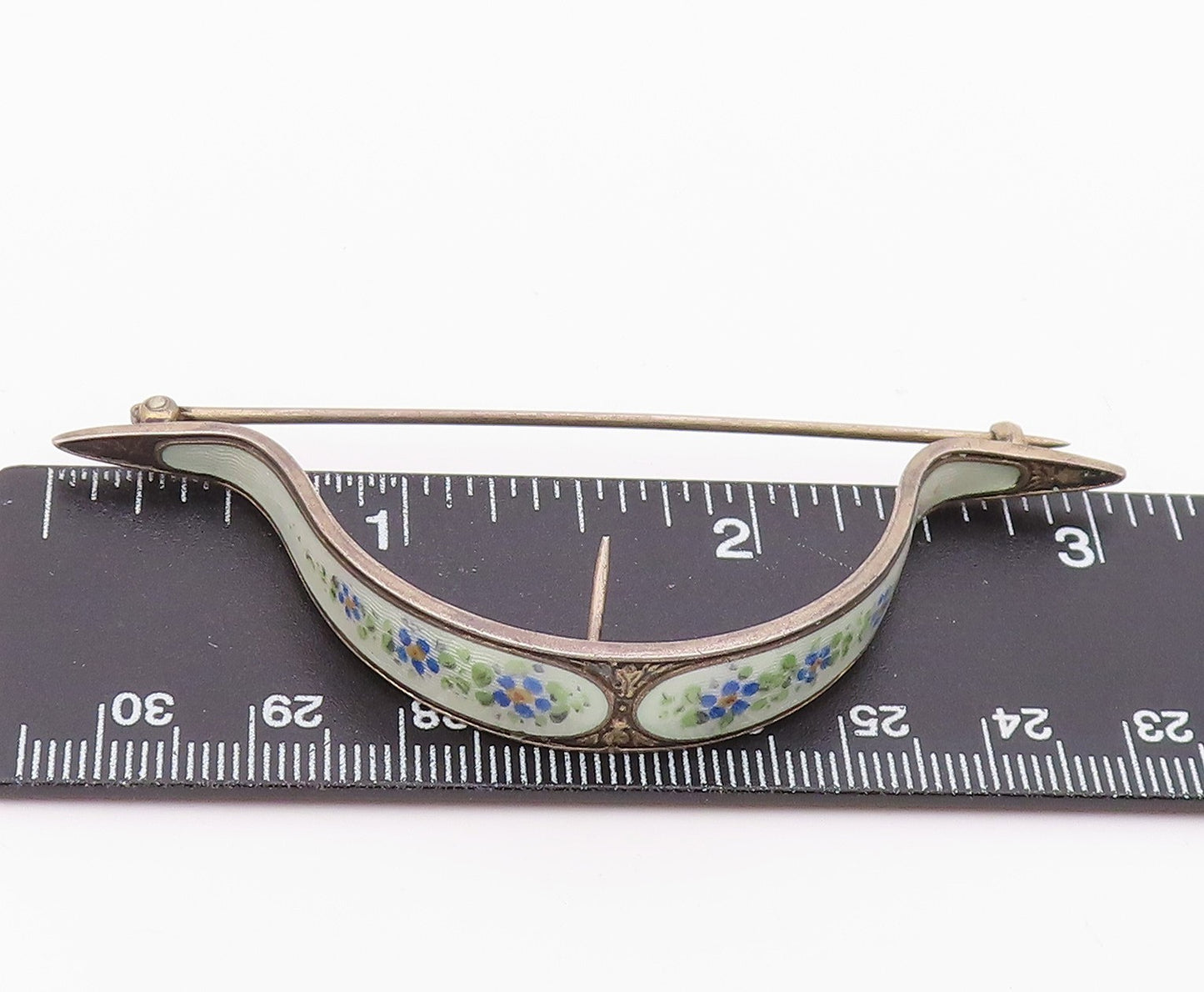 RB CO. 925 Sterling Silver  Vintage Enamel Floral Curved Clip Pin   TR3189