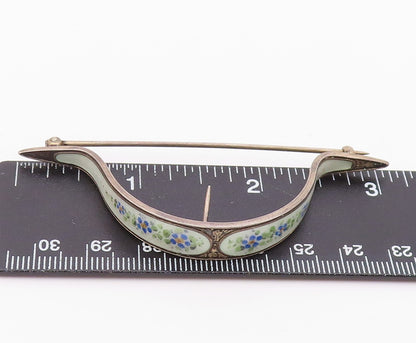 RB CO. 925 Sterling Silver  Vintage Enamel Floral Curved Clip Pin   TR3189