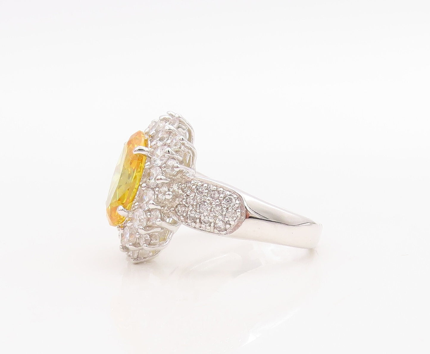 925 Sterling Silver Vintage Ring Designer Citrine & CZ Flower  Sz 7  RG30981