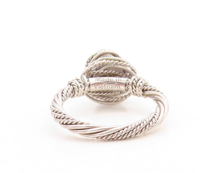 925 Sterling Silver Vintage Ring Modernist Rope Carved Turquoise Sz 10  RG31482
