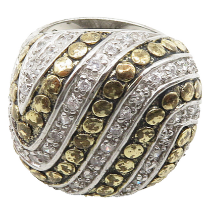 925 Sterling Silver  Vintage Topaz 2 Tone Striped Cocktail Ring Sz 6  RG19841