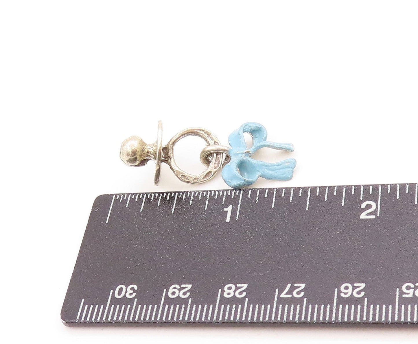 925 Sterling Silver Vintage Pendant Enameled Baby Pacifier Bow Charm  PT24634