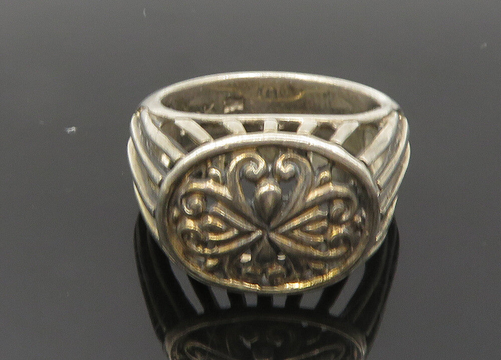 DESIGNER 925 Silver  Vintage Floral Love Heart Dome Band Ring Sz 9  RG20369