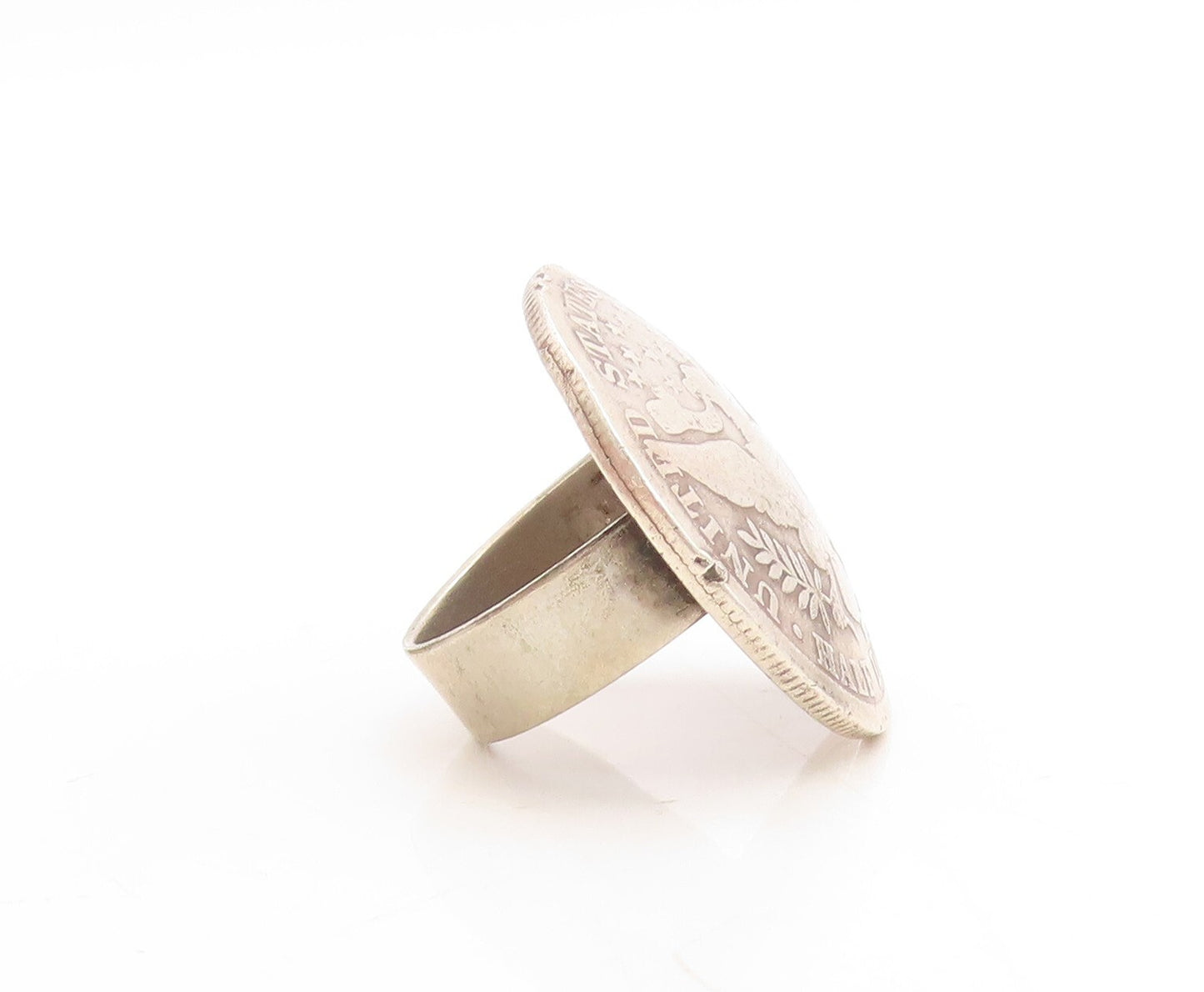 925 Sterling Silver Vintage Ring Solid Large Half US Dollar Coin  Sz 7  RG31643