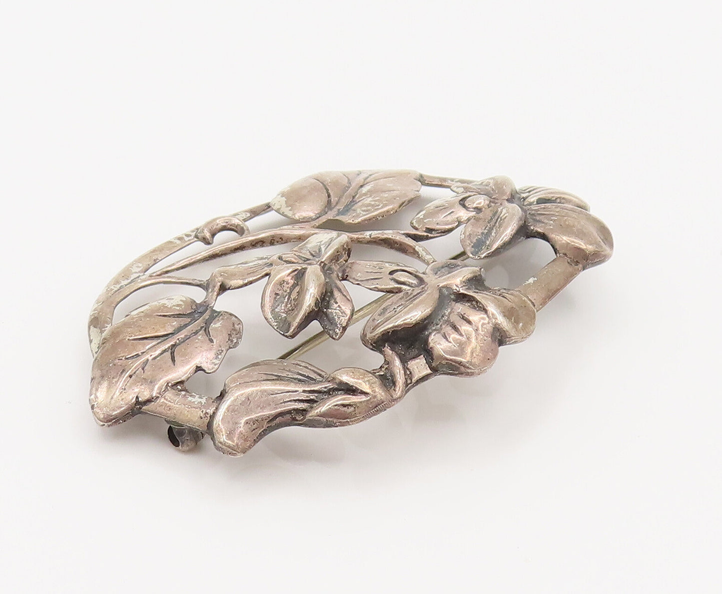 DANECRAFT 925 Silver  Vintage Fashion Flower Cutout Oval Brooch Pin  BP10176