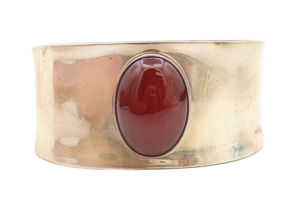 CII MEXICO 925 Silver Vintage Cabochon Cut Carnelian Cuff Bracelet BT3102