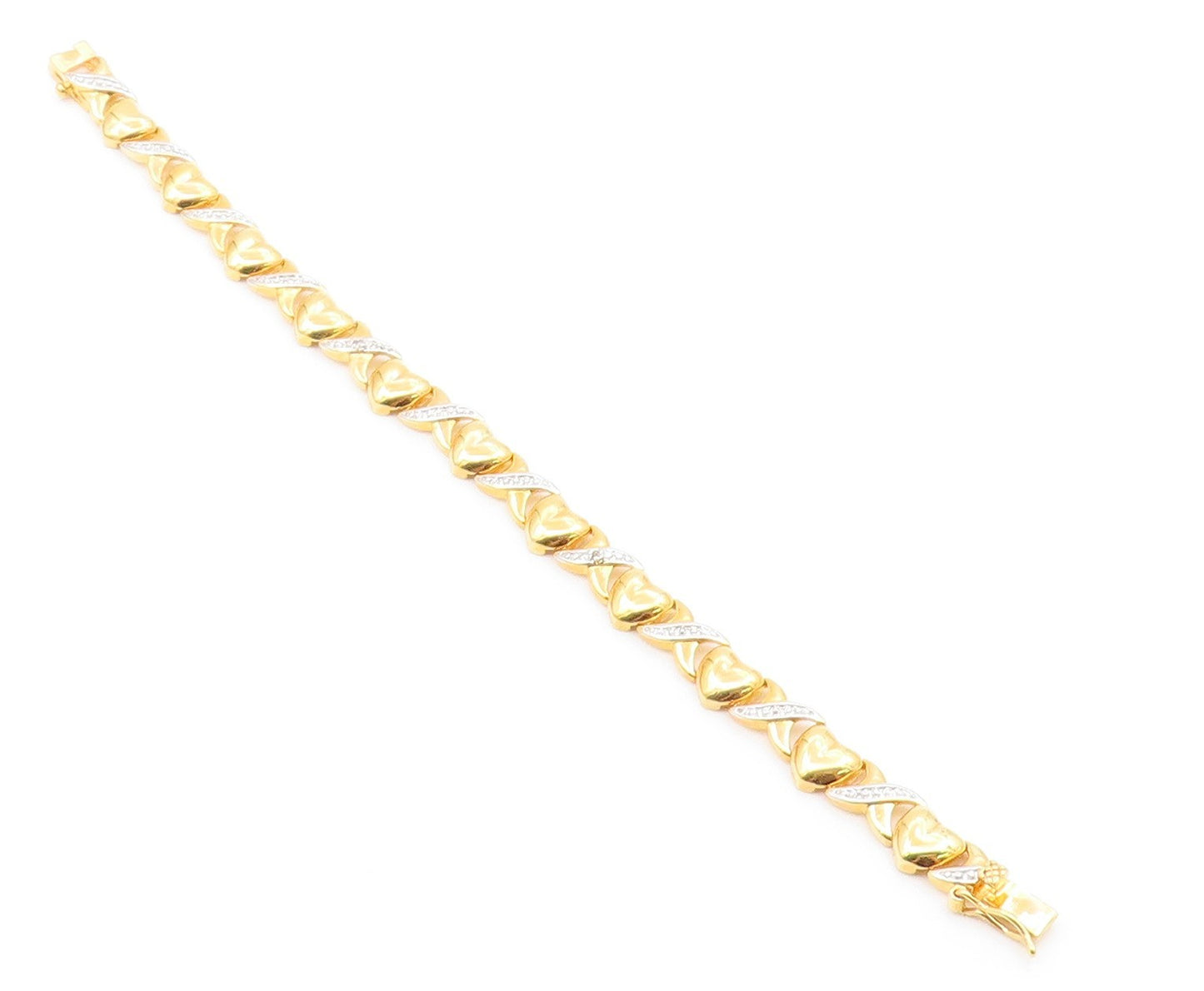 925 Sterling Silver  Genuine Diamonds Love Heart XO Chain Bracelet  BT7548