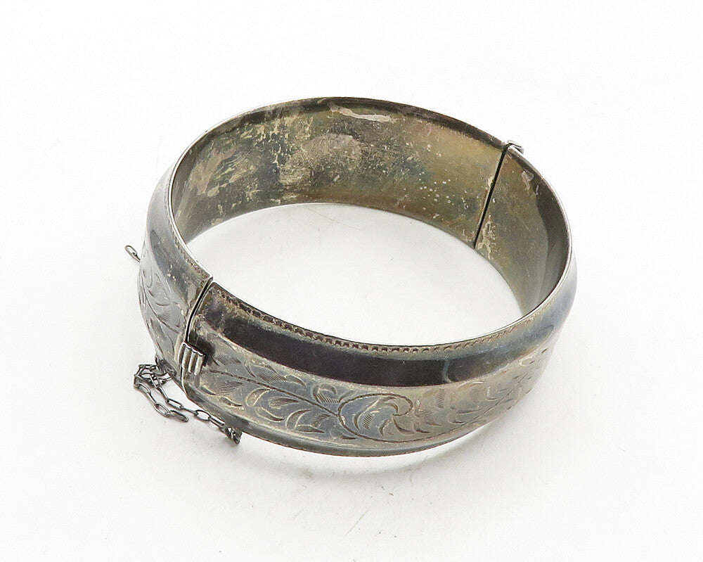 LADGE FAYRE 925 Silver  Vintage Oxidized Floral Vine Bangle Bracelet  BT4317