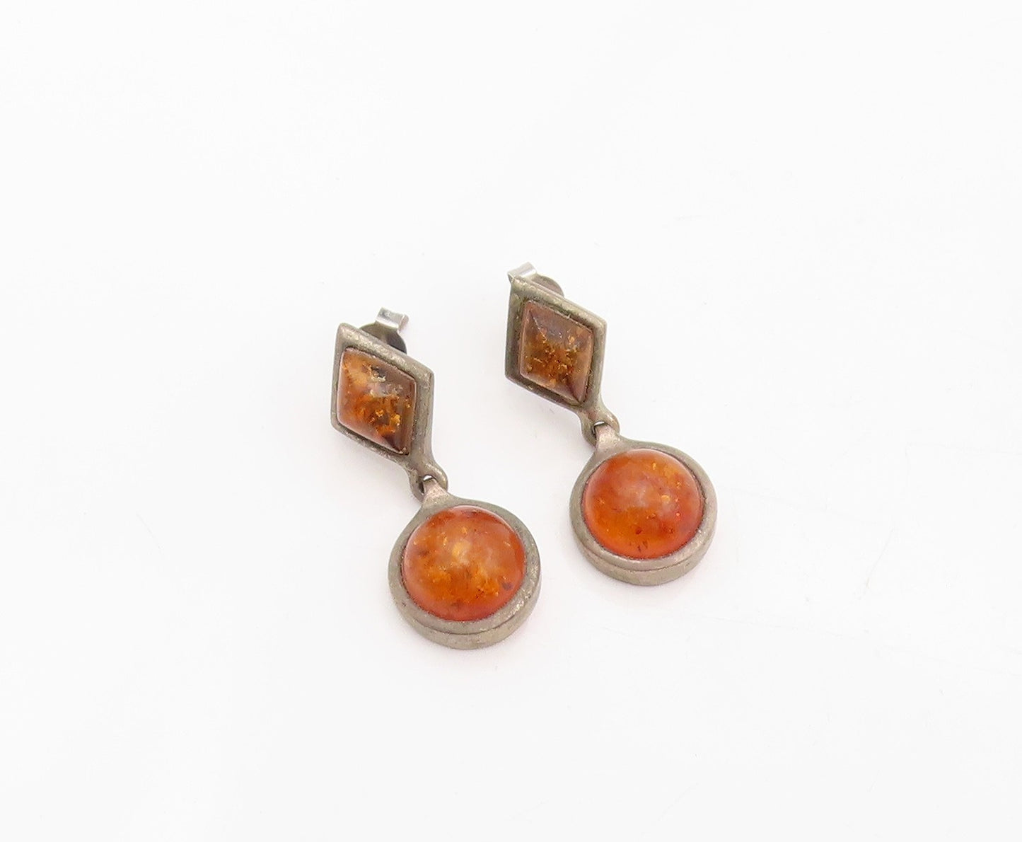 925 Sterling Silver Vintage Earrings Cabochon Amber Geometric Drop  EG13865