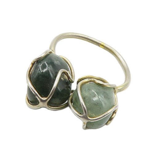 925 Silver  Vintage Shiny Wrapped Green Jasper Cocktail Ring Sz 9  RG19286