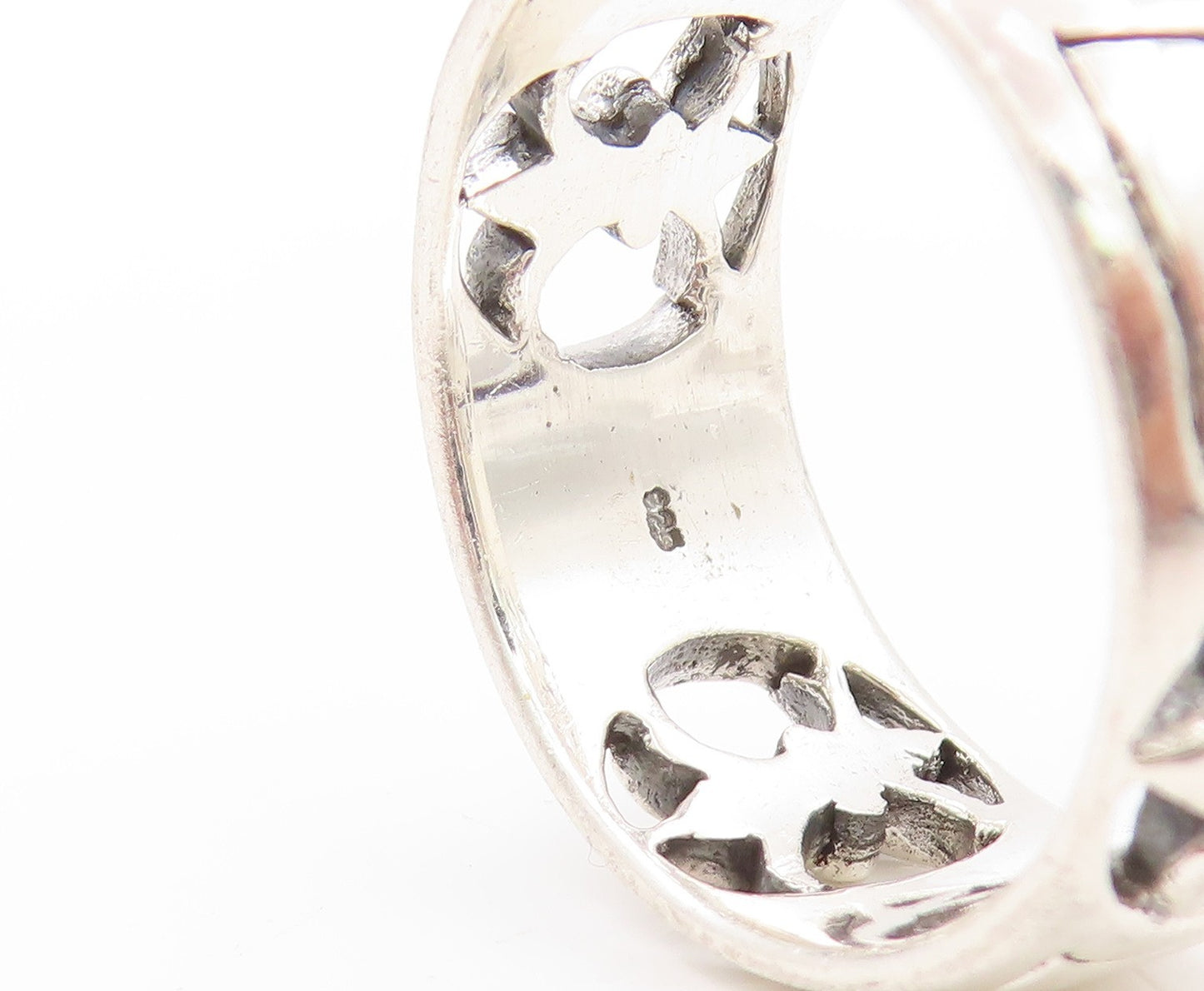 925 Sterling Silver Vintage Ring Fleur De Lis Design Cutout Band  Sz 12  RG32914