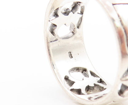 925 Sterling Silver Vintage Ring Fleur De Lis Design Cutout Band  Sz 12  RG32914