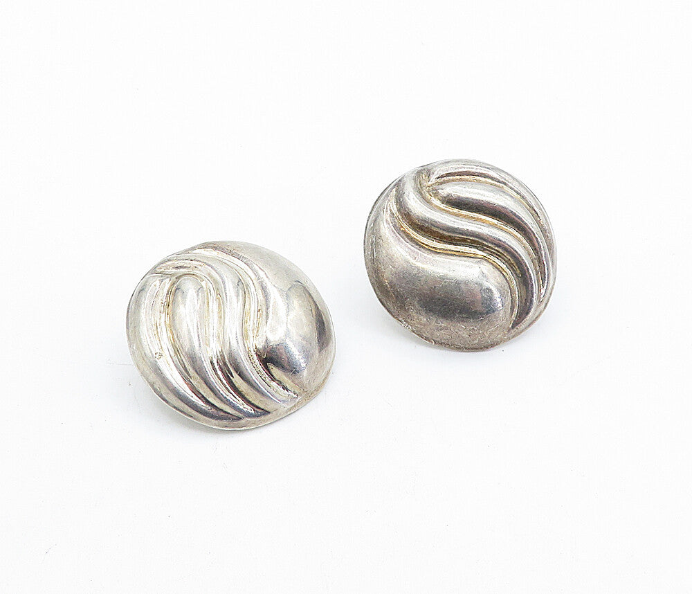 MEXICO 925 Sterling Silver  Vintage Dark Tone Fluted Dome Drop Earrings EG2486