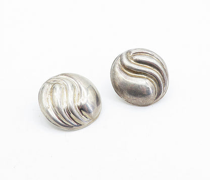 MEXICO 925 Sterling Silver  Vintage Dark Tone Fluted Dome Drop Earrings EG2486