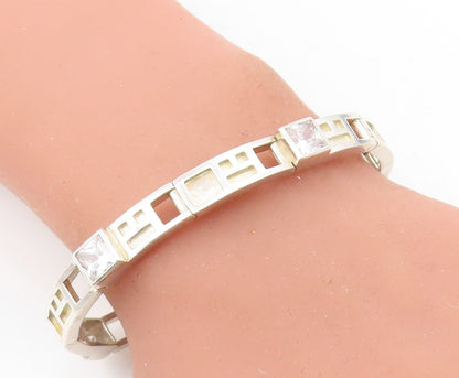 925 Sterling Silver  Cubic Zirconia Square Cutout Bar Chain Bracelet  BT3171