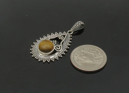 925 Sterling Silver  Vintage Cabochon Cut Tiger's Eye Swirl Pendant  PT17168