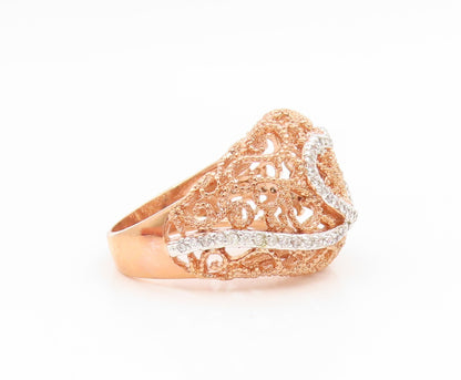 925 Sterling Silver Vintage Ring Gold Plated CZ Love Heart Dome  Sz 8  RG35289