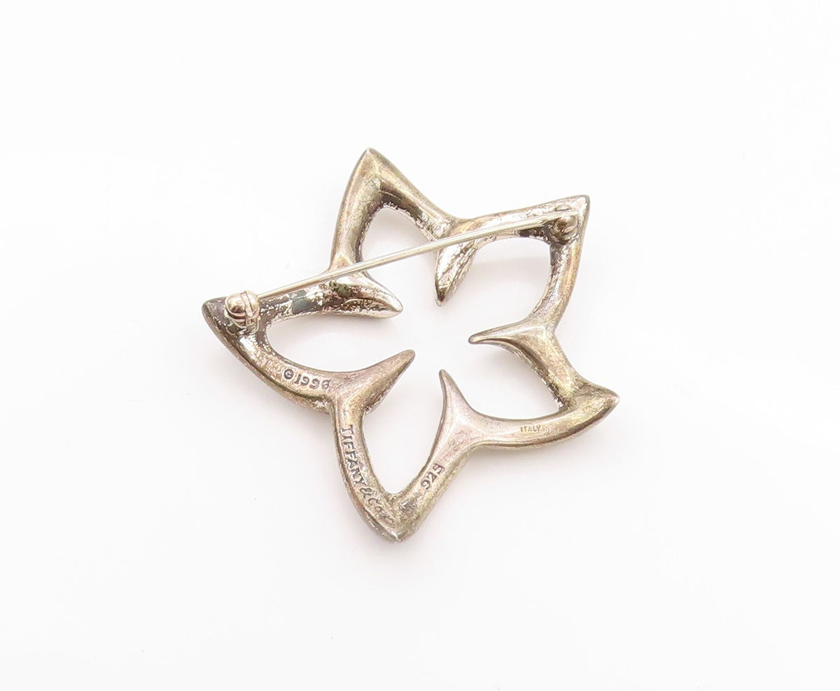 925 Sterling Silver Vintage Brooch TIFFANY & CO. Modernist Cutout Flower BP11618