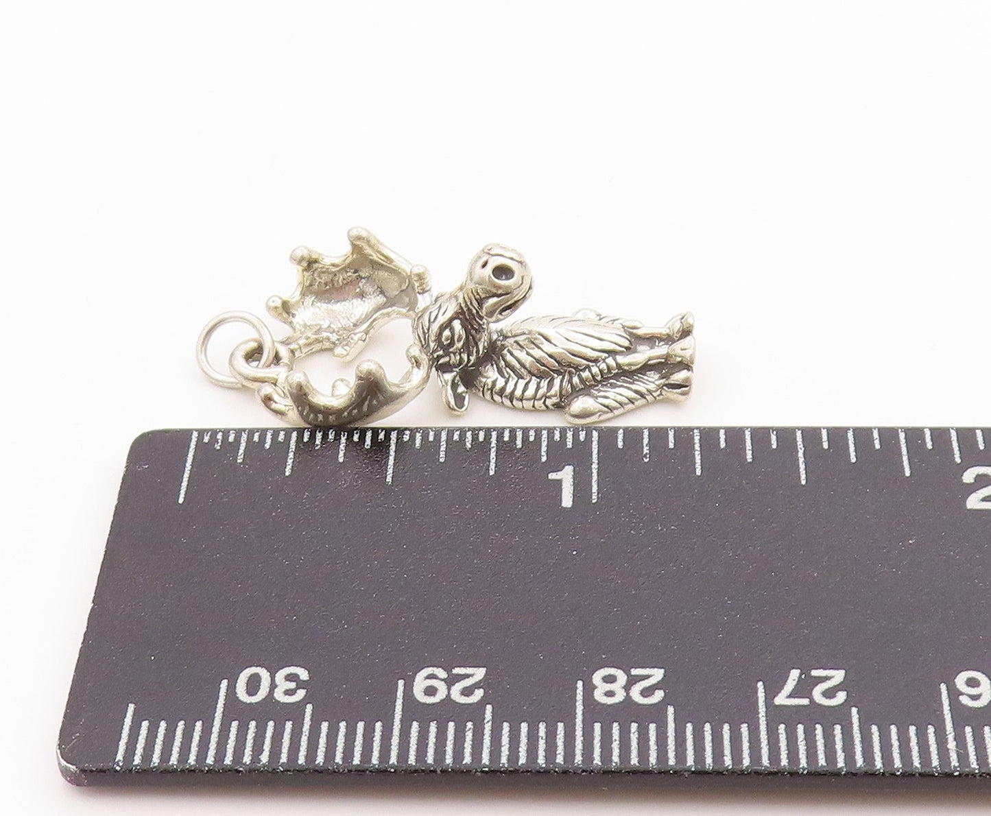 925 Sterling Silver Vintage Pendant Carved Moose Antlers 3D Charm  PT24524