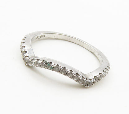 925 Sterling Silver  Shiny White Topaz Wavy Smooth Band Ring Sz 6  RG15988