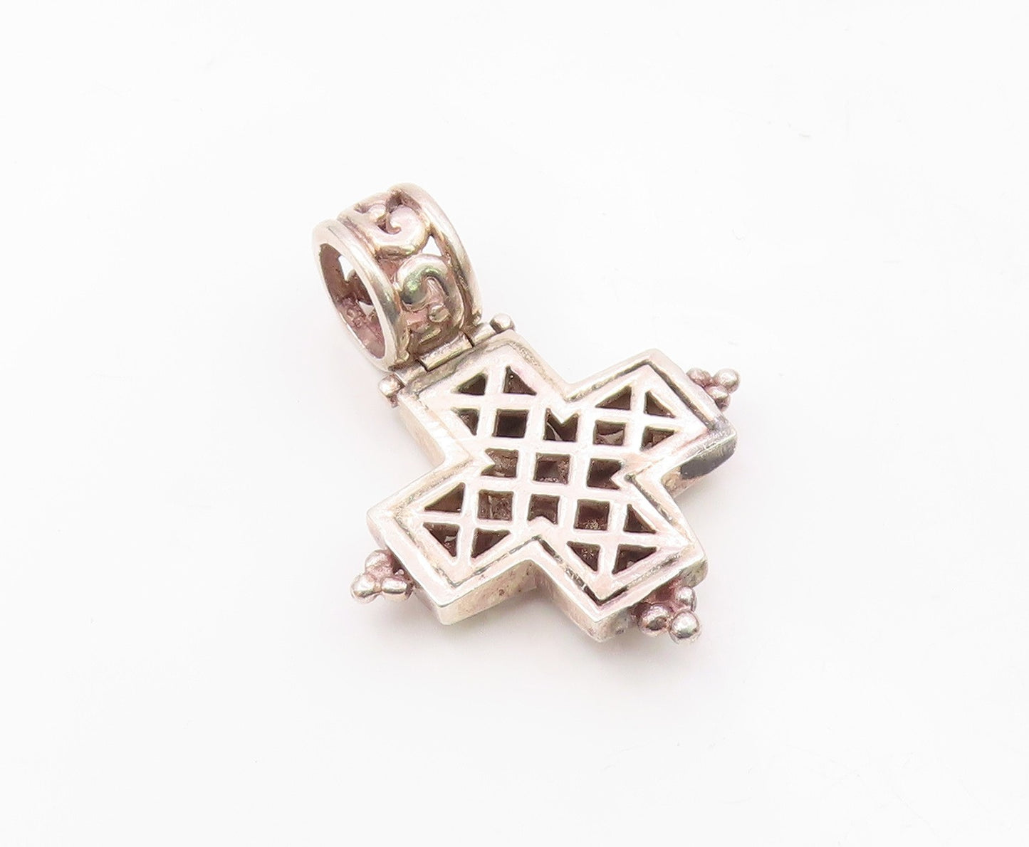925 Sterling Silver  Vintage Shiny Pretzel Swirl Detail Cross Pendant  PT14711