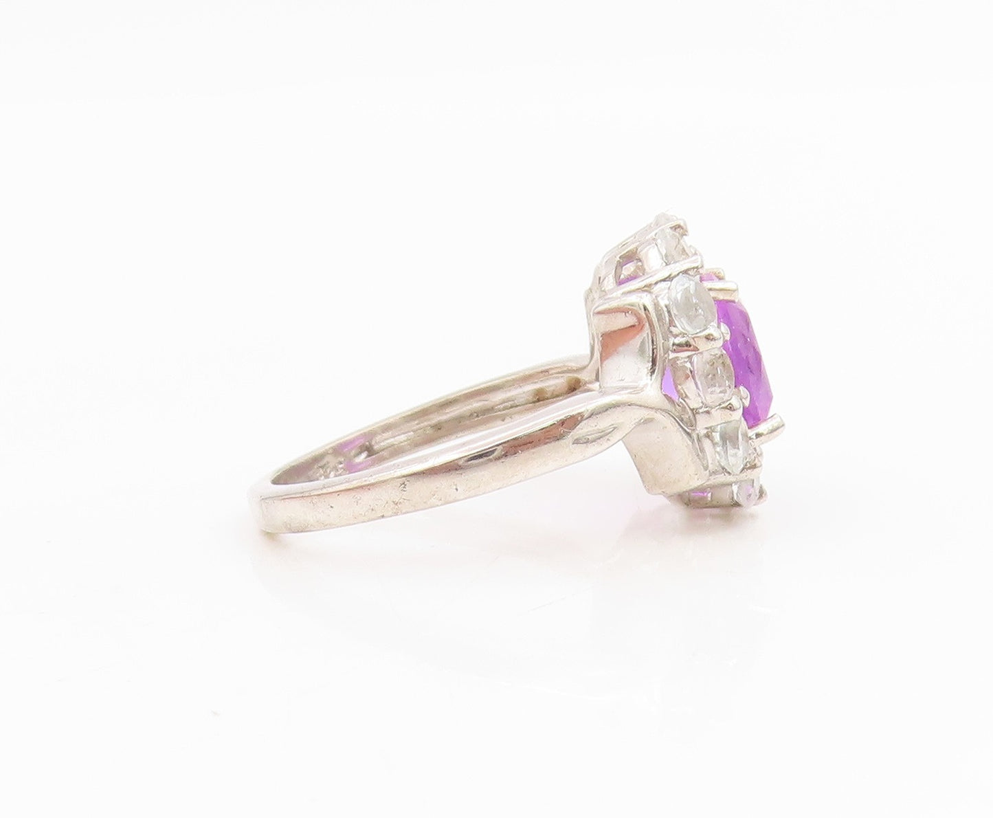 925 Sterling Silver Vintage Ring Amethyst & Topaz Floral Cluster  Sz 8  RG35034