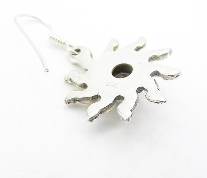 925 Sterling Silver  Smoky Topaz Shining Sun Motif Dangle Earrings  EG3658