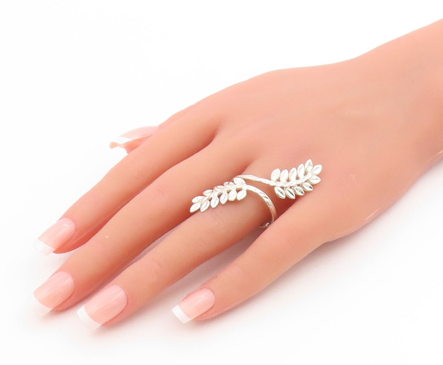 925 Sterling Silver Vintage Ring Modernist Botanical Leaf Band  Sz 11.5  RG34158