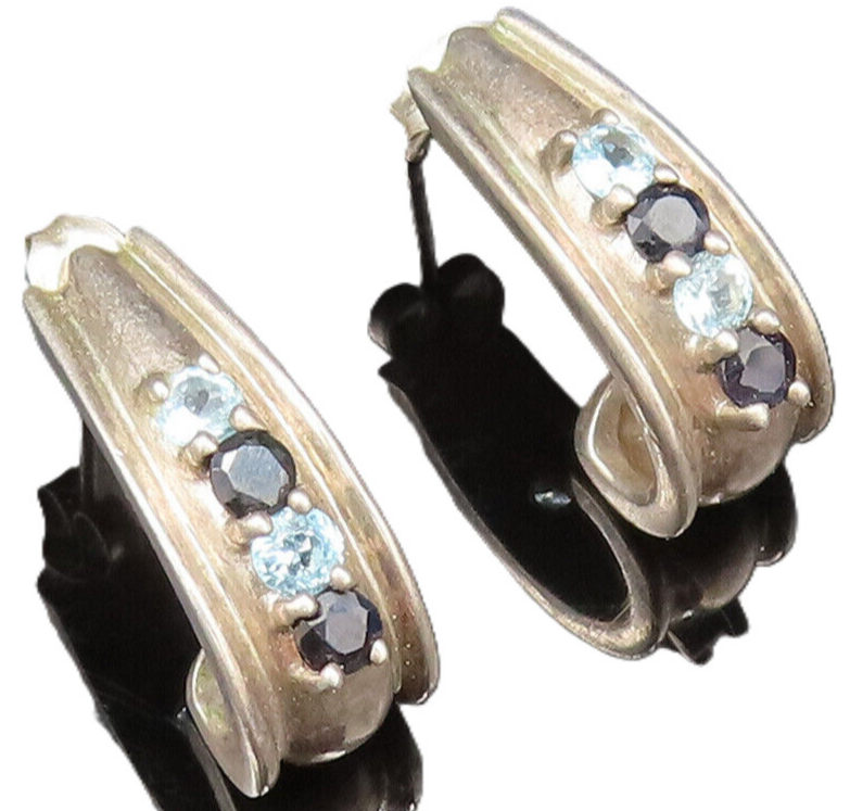925 Sterling Silver  Vintage Curved Spinel & Topaz Pattern Earrings  EG11729