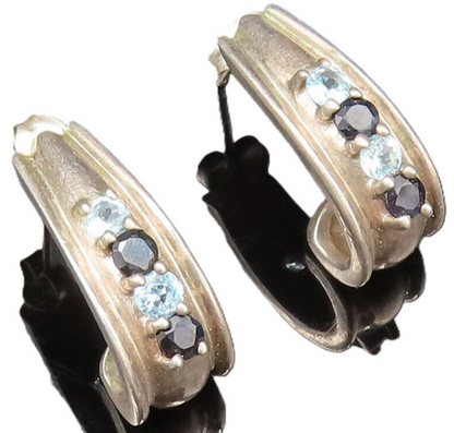 925 Sterling Silver  Vintage Curved Spinel & Topaz Pattern Earrings  EG11729