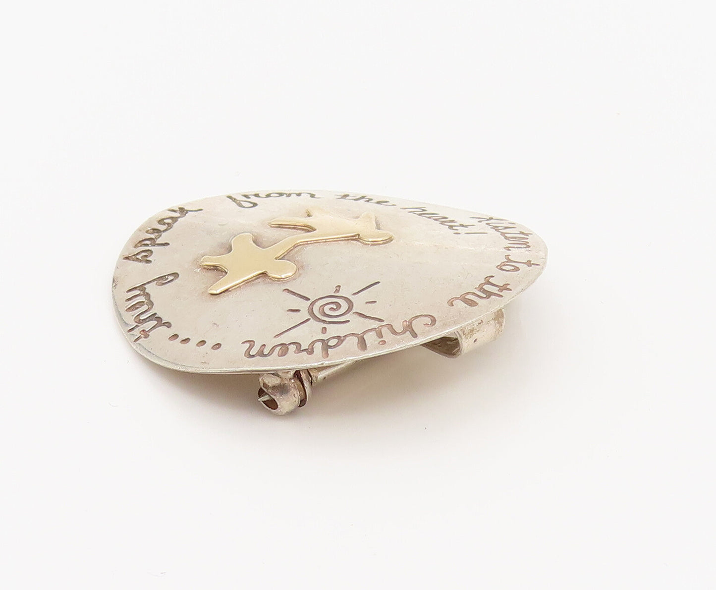 MARGIE LOMBARD 14K GOLD & 925 Silver Vintage Inspirational Brooch Pin BP10122
