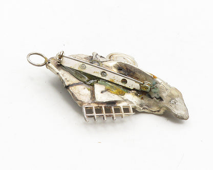 925 Sterling Silver  Vintage Dark Tone Sculpted Abstract Brooch Pin  BP4048