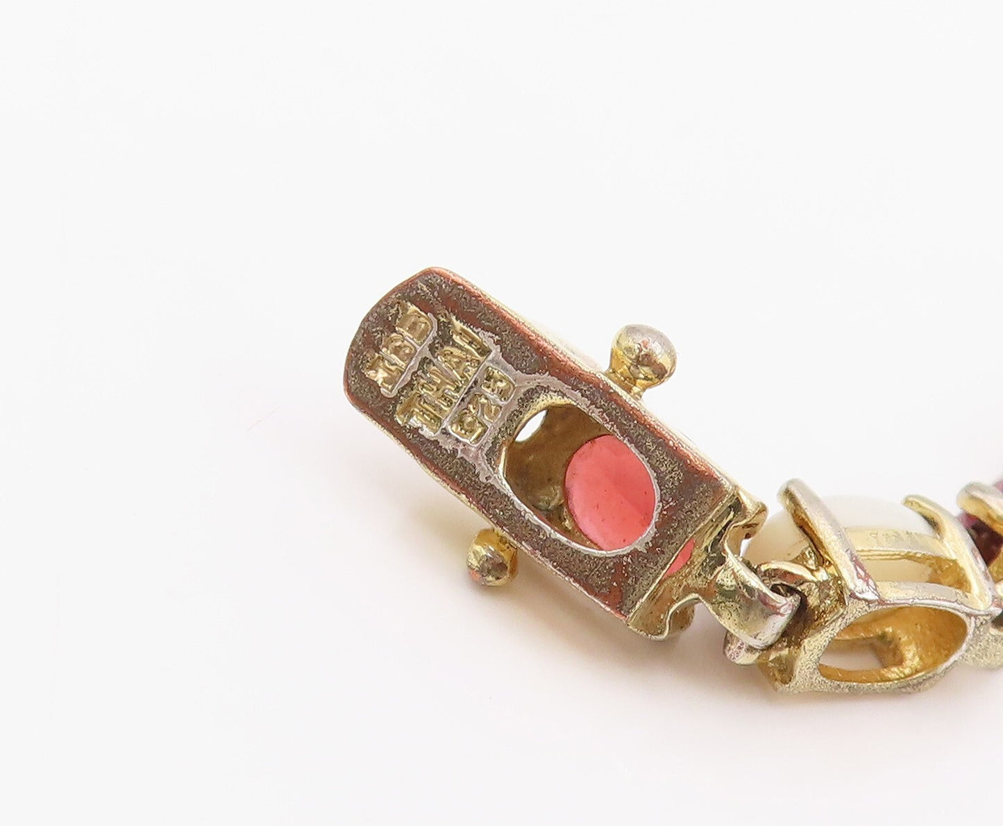 925 Sterling Silver Vintage Bracelet Gold Rings Oval Garnet & Gemstones  BT10987