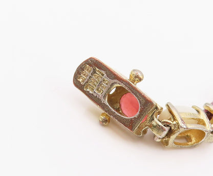 925 Sterling Silver Vintage Bracelet Gold Rings Oval Garnet & Gemstones  BT10987