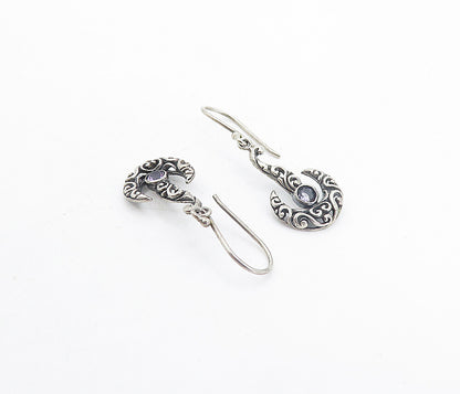 925 Sterling Silver  Vintage Petite Amethyst Swirly Dangle Earrings  EG3786