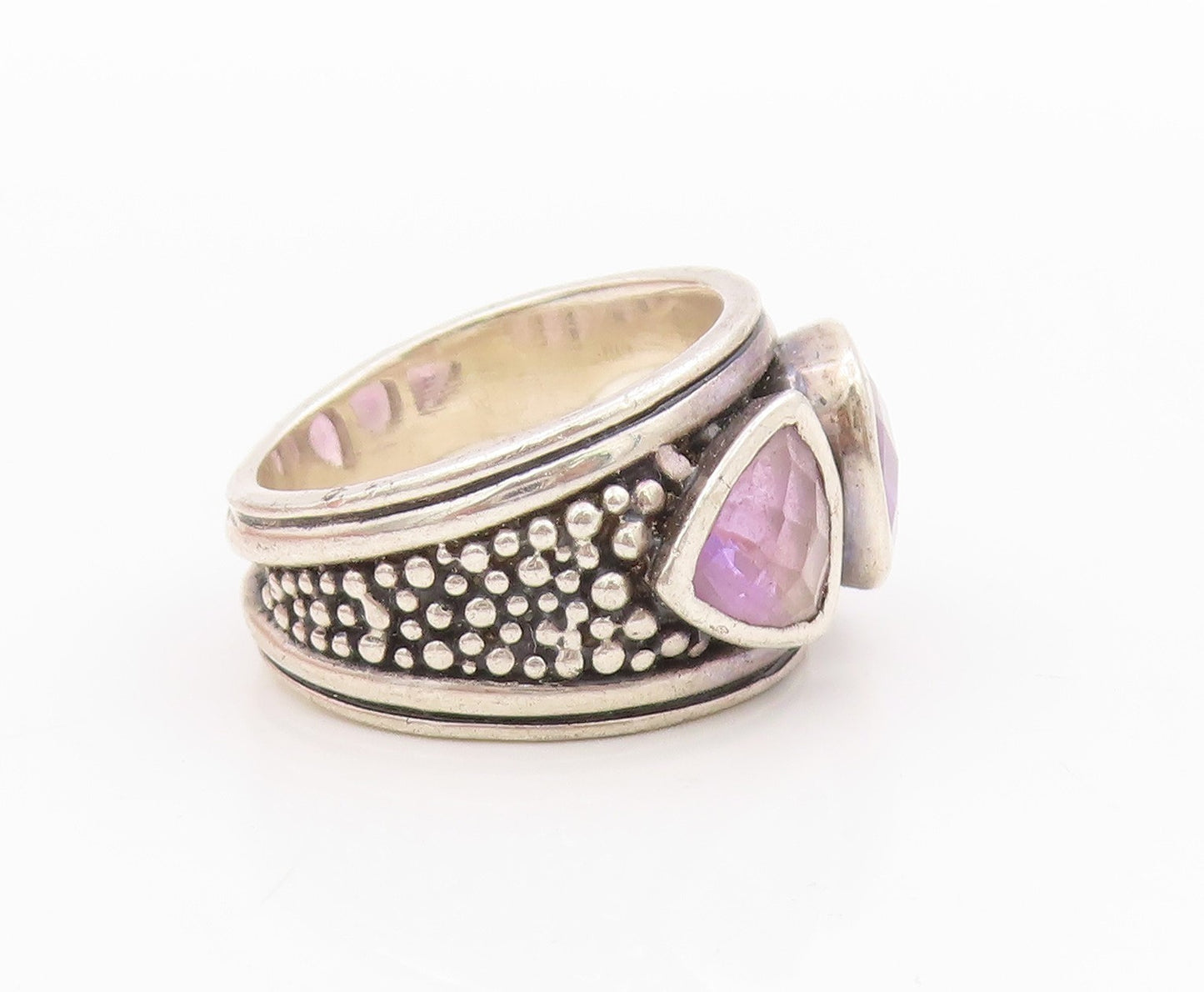 925 Sterling Silver Vintage Ring Square & Triangle Cut Amethyst  Sz 6.5  RG33262
