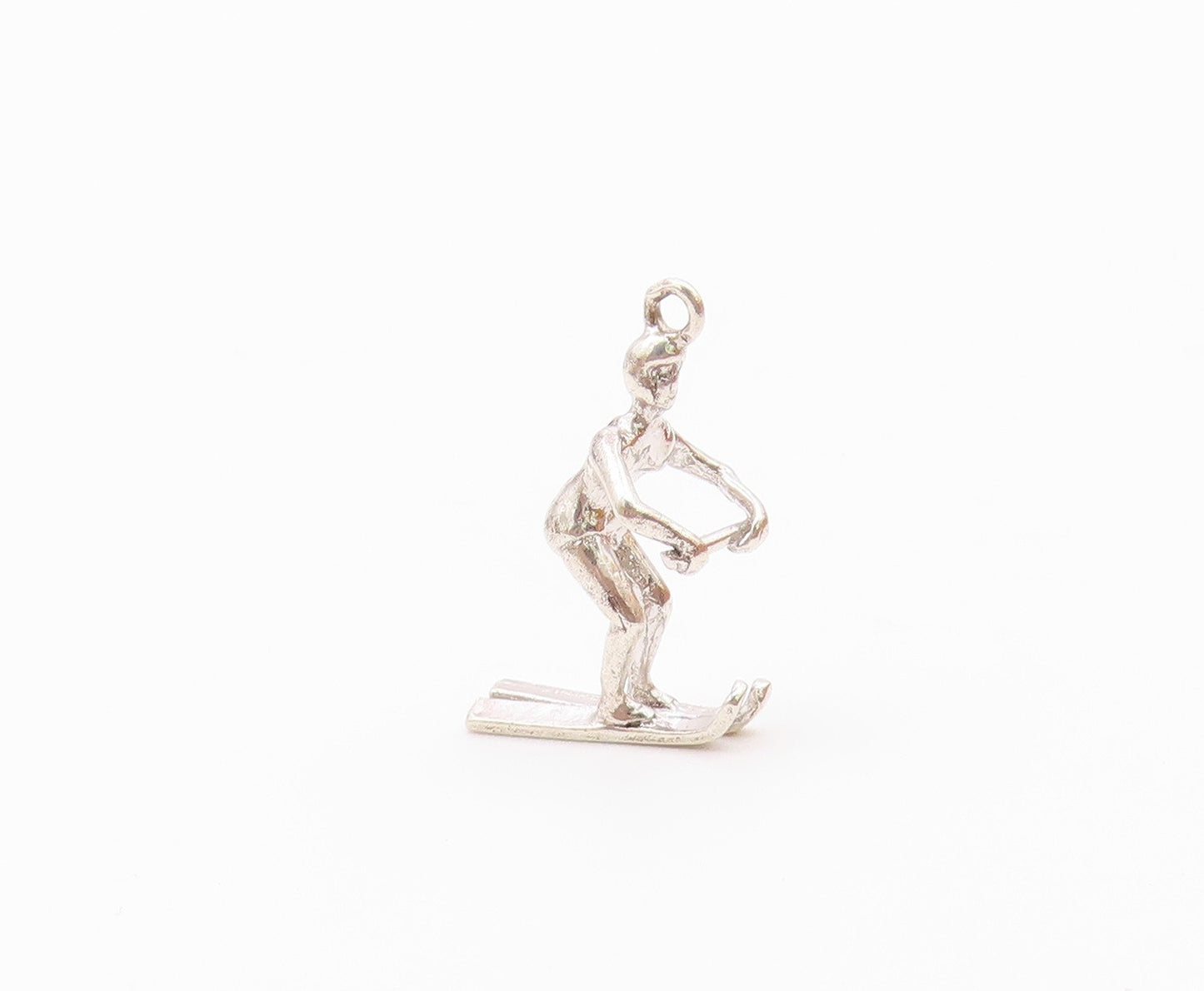 925 Sterling Silver  Vintage Shiny Petite Water Skiing Figure Pendant  PT6256