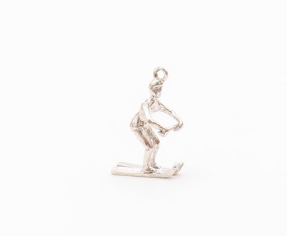 925 Sterling Silver  Vintage Shiny Petite Water Skiing Figure Pendant  PT6256
