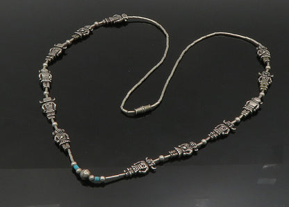 SOUTHWESTERN 925 Silver Vintage Turquoise Bull & Bear Chain Necklace NE3691