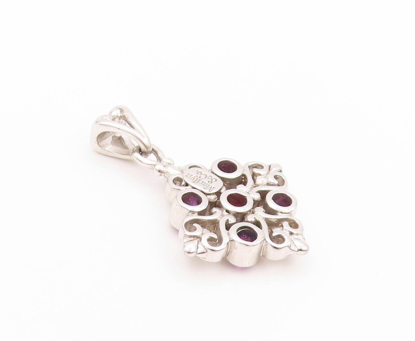 925 Sterling Silver Vintage Pendant MARYLIN & CO CZ Amethyst Hearts Cut  PT24051