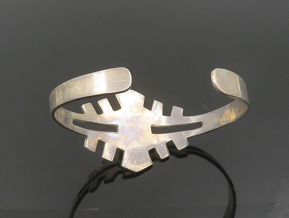 MEXICO 925 Silver  Vintage Cabochon Cut Azurite Abstract Cuff Bracelet  BT9369