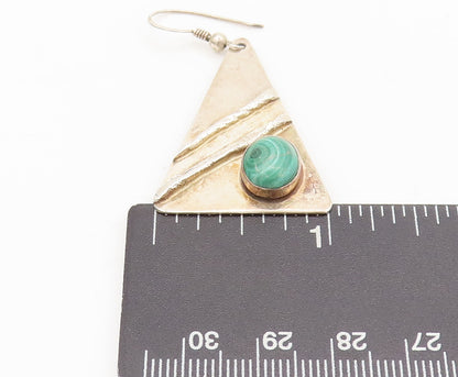 925 Silver  Vintage Modernist Malachite Carved Triangle Earrings  EG12615