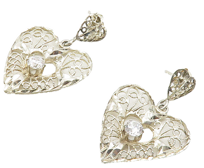 925 Sterling Silver  Vintage Cubic Zirconia Love Heart Drop Earrings  EG7967