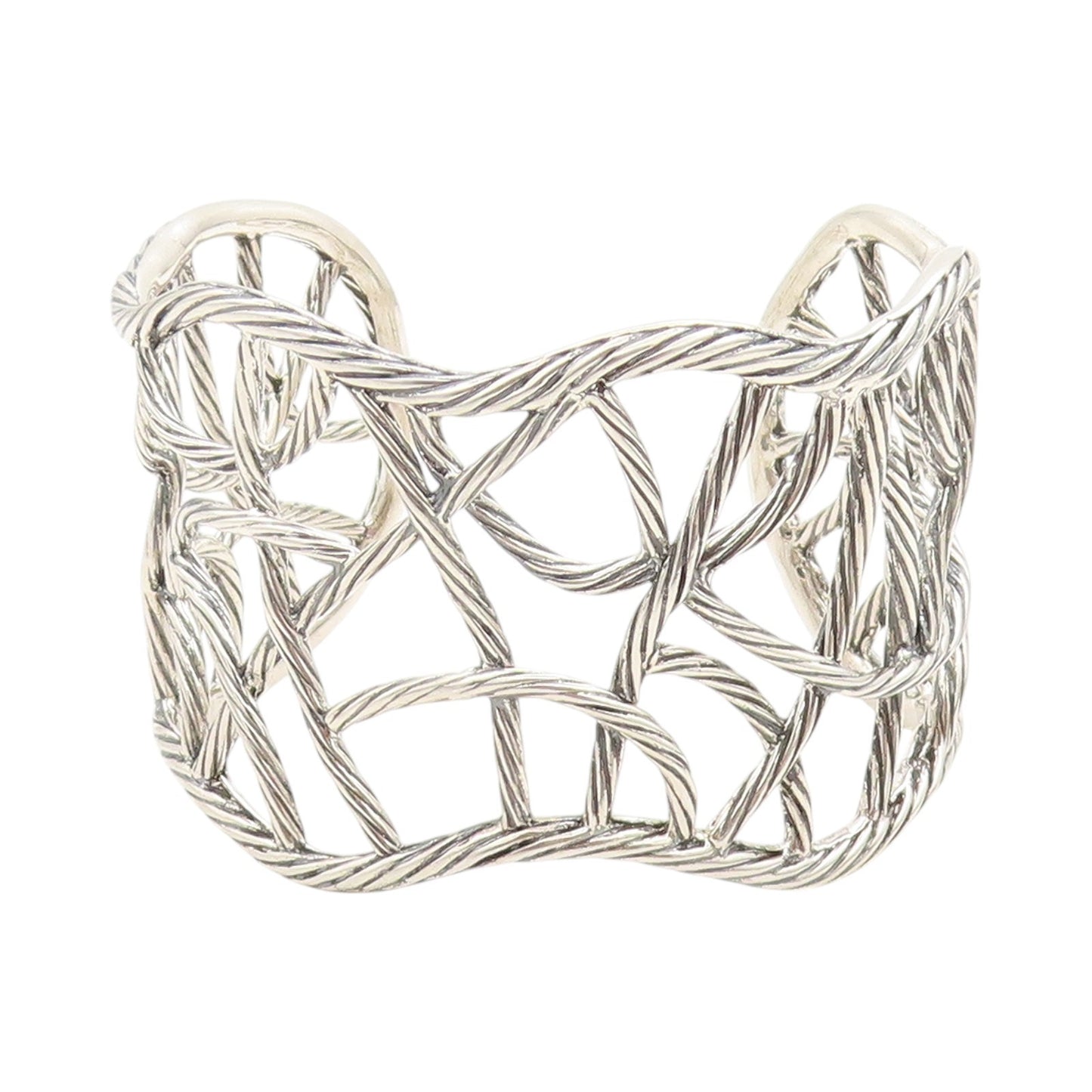 925 Sterling Silver Vintage Bracelet Cutout Twisted Ropes Woven Cuff  BT11358