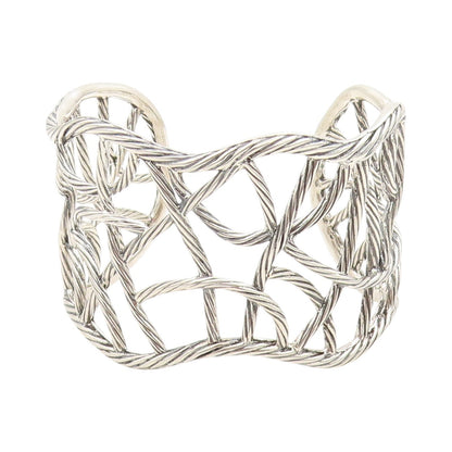 925 Sterling Silver Vintage Bracelet Cutout Twisted Ropes Woven Cuff  BT11358
