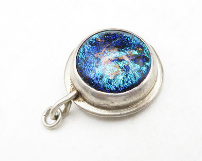 925 Sterling Silver Vintage Glass Art Round Dome Drop Pendant PT10240