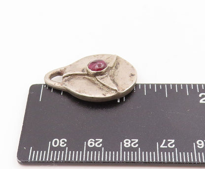925 Sterling Silver Vintage Pendant Round Ruby Three Pointed Star Medal  PT25446