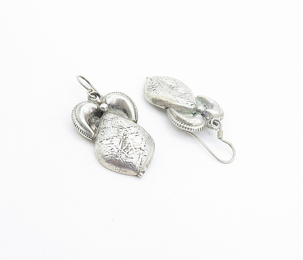 925 Sterling Silver  Vintage Antique Hollow Textured Dangle Earrings  EG3032