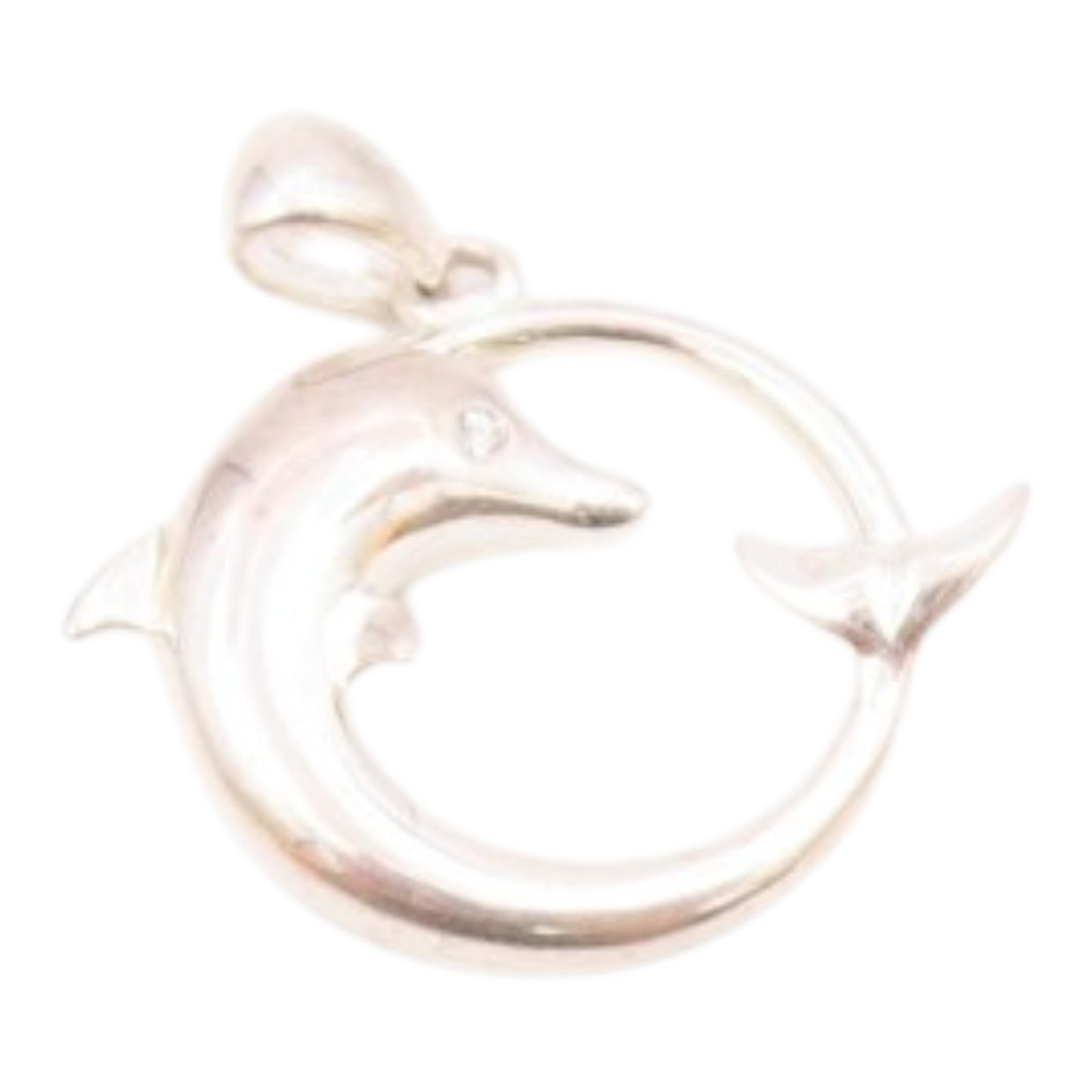 925 Sterling Silver  Vintage Coiled Dolphin With Topaz Eye Pendant  PT20703